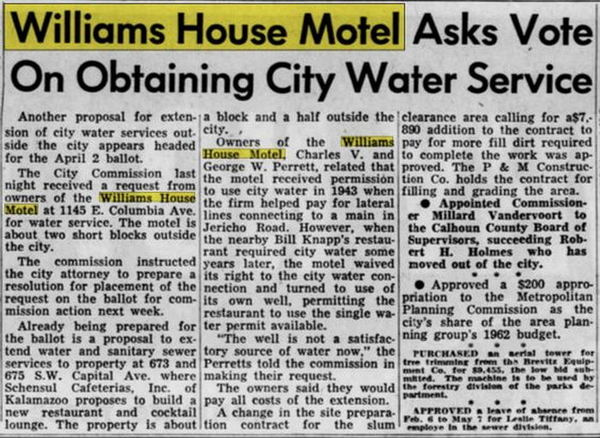 Williams House Motel - Feb 1962 Article On Water (newer photo)